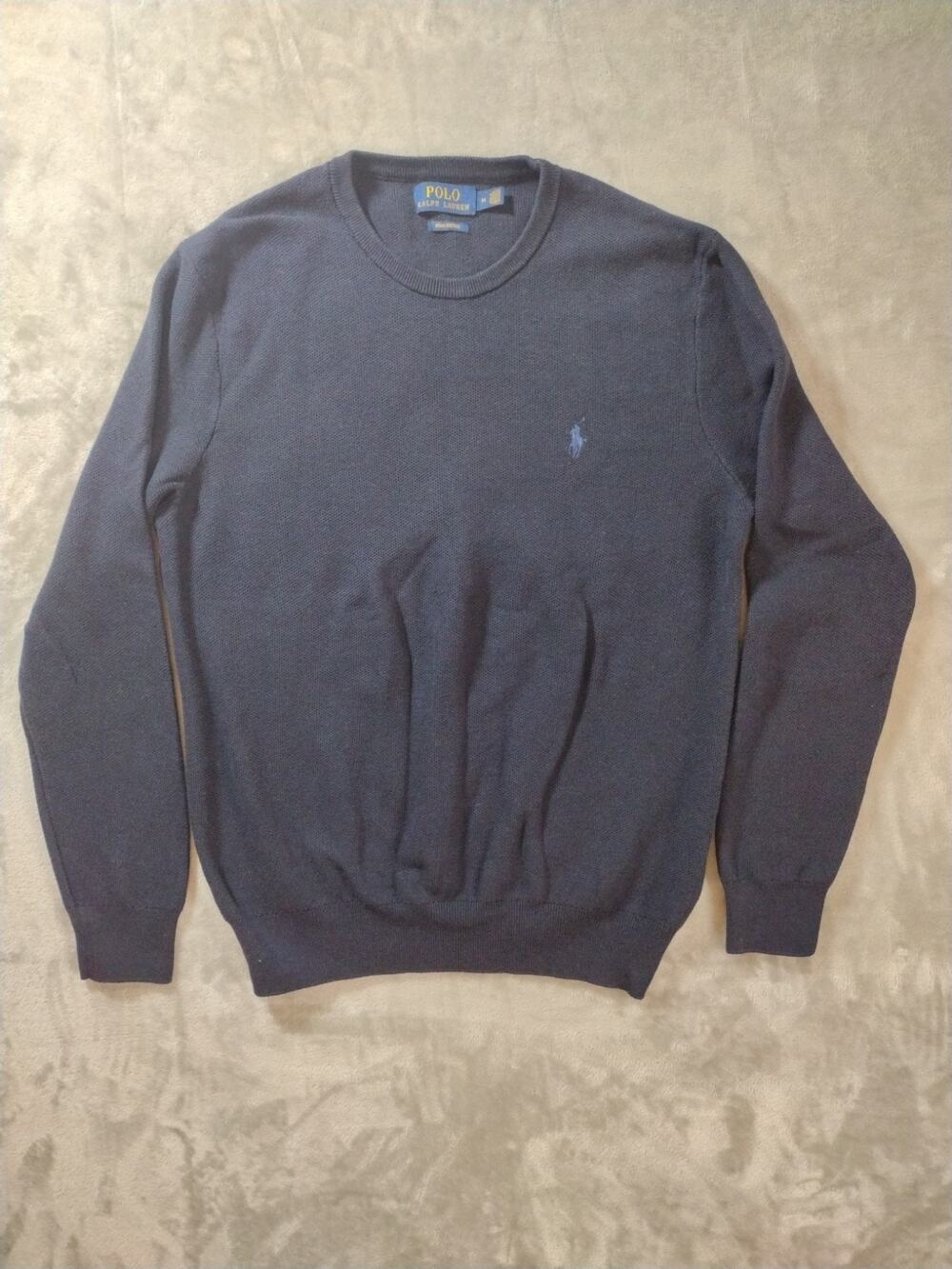 Polo Ralph Lauren Sweater Medium Navy Blue Pima Cotton Crewneck Pullover Preppy